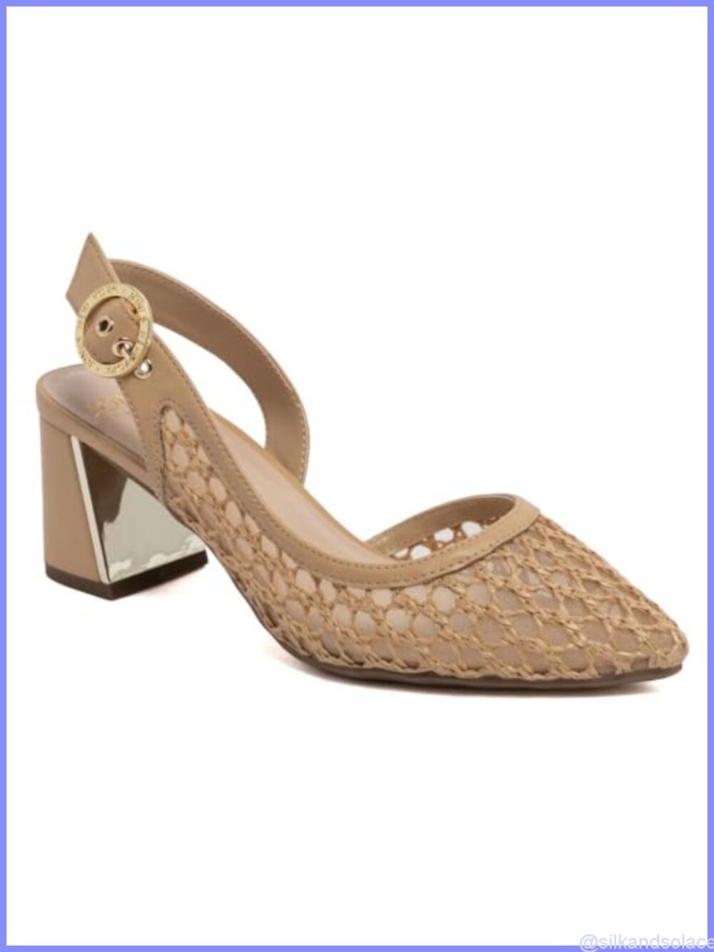 Patent Slingback Block Heel Sandals Pointed Toe Buckle Dress Shoes